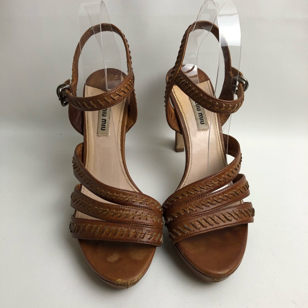 Miu Miu Brown Leather Strappy Heeled Sandals